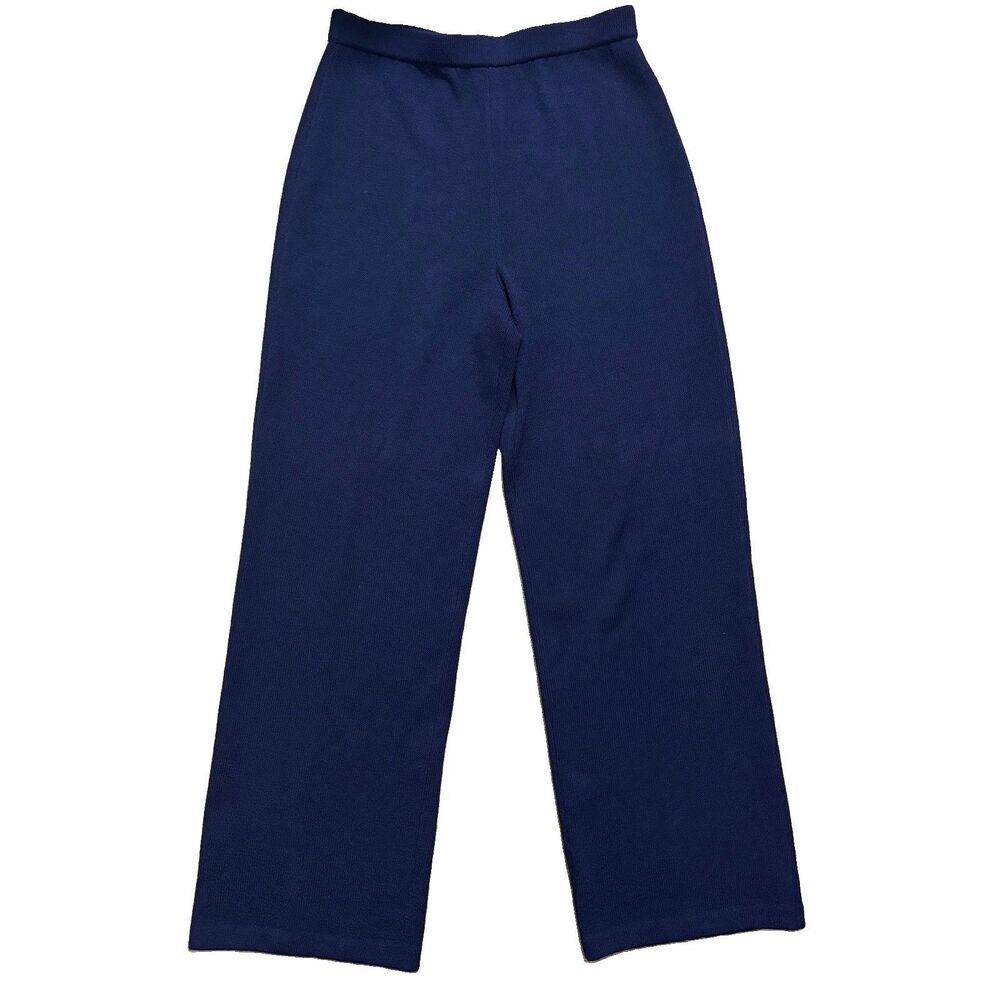 St John Collection Santana Knit Pants Women's 8 Navy Blue Wide Leg Stretch USA
